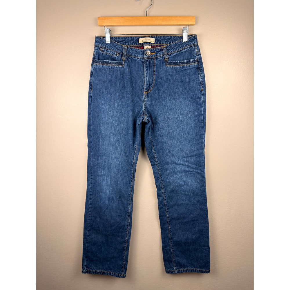 Natural Reflections Flannel Lined Jeans Womens 8 Blue Denim Plaid Straight Leg